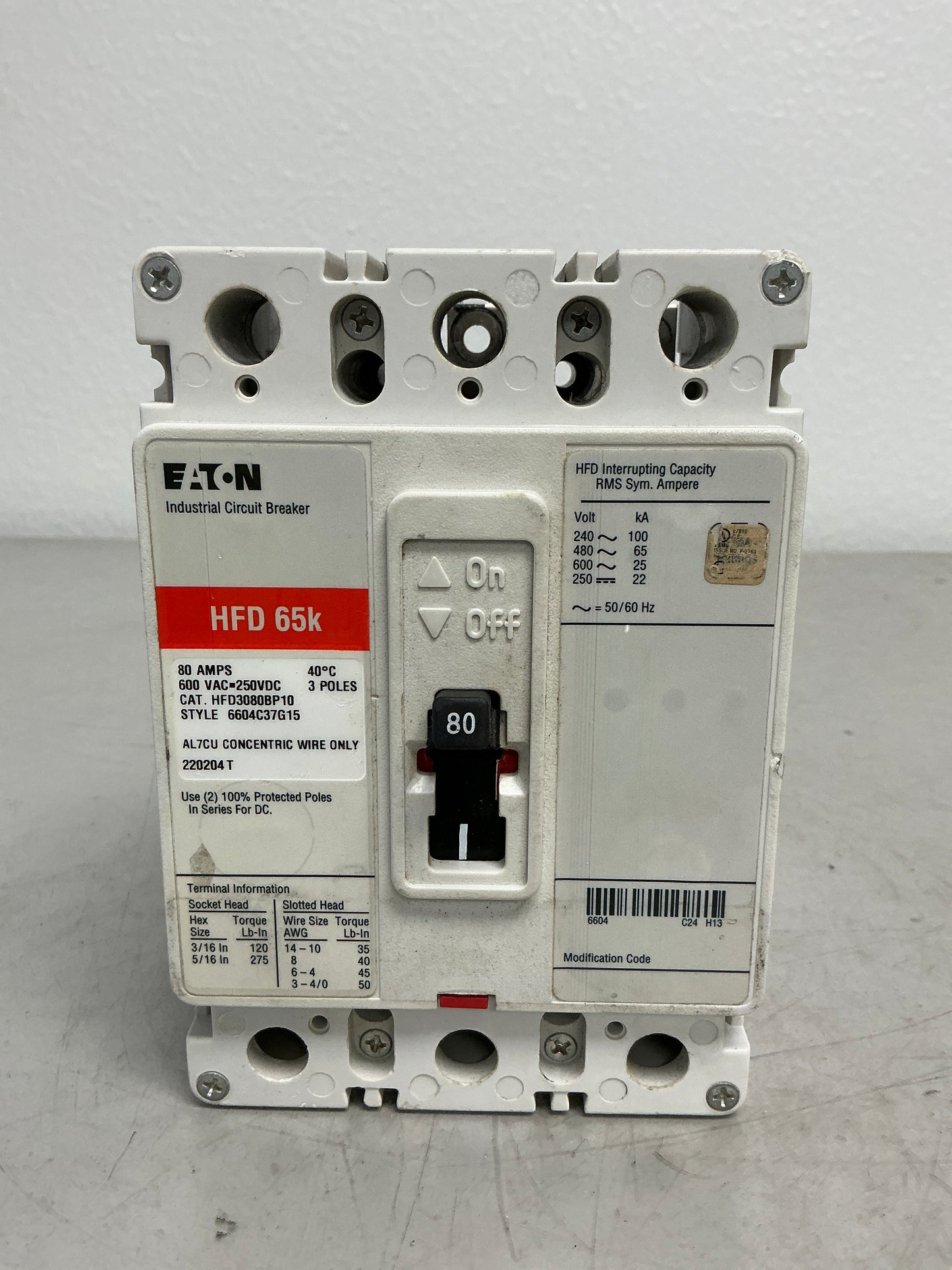 *CHIPPED* Used HFD3080BP10 3 Poles, 80 Amps, 600 Volts