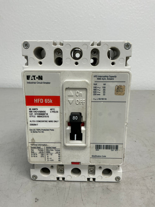 *CHIPPED* Used HFD3080BP10 3 Poles, 80 Amps, 600 Volts