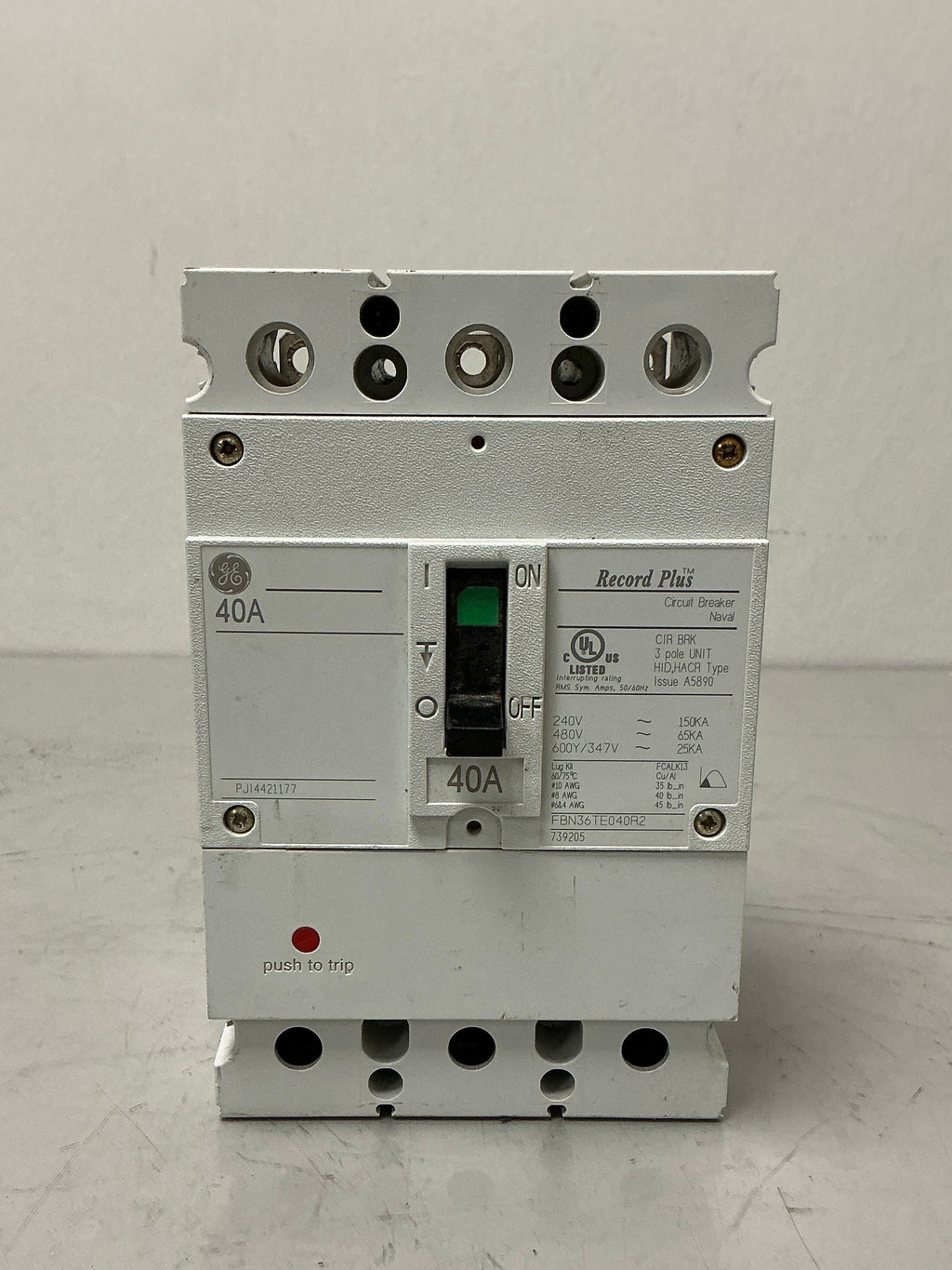 Used GE FBN36TE040R2 3 Pole, 40 Amps, 600 Volts Circuit Breaker