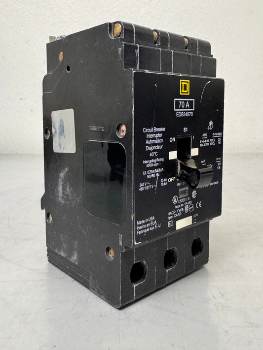 Used Square D EDB34070 70 Amp, 3 Pole, 480 Volt Breaker