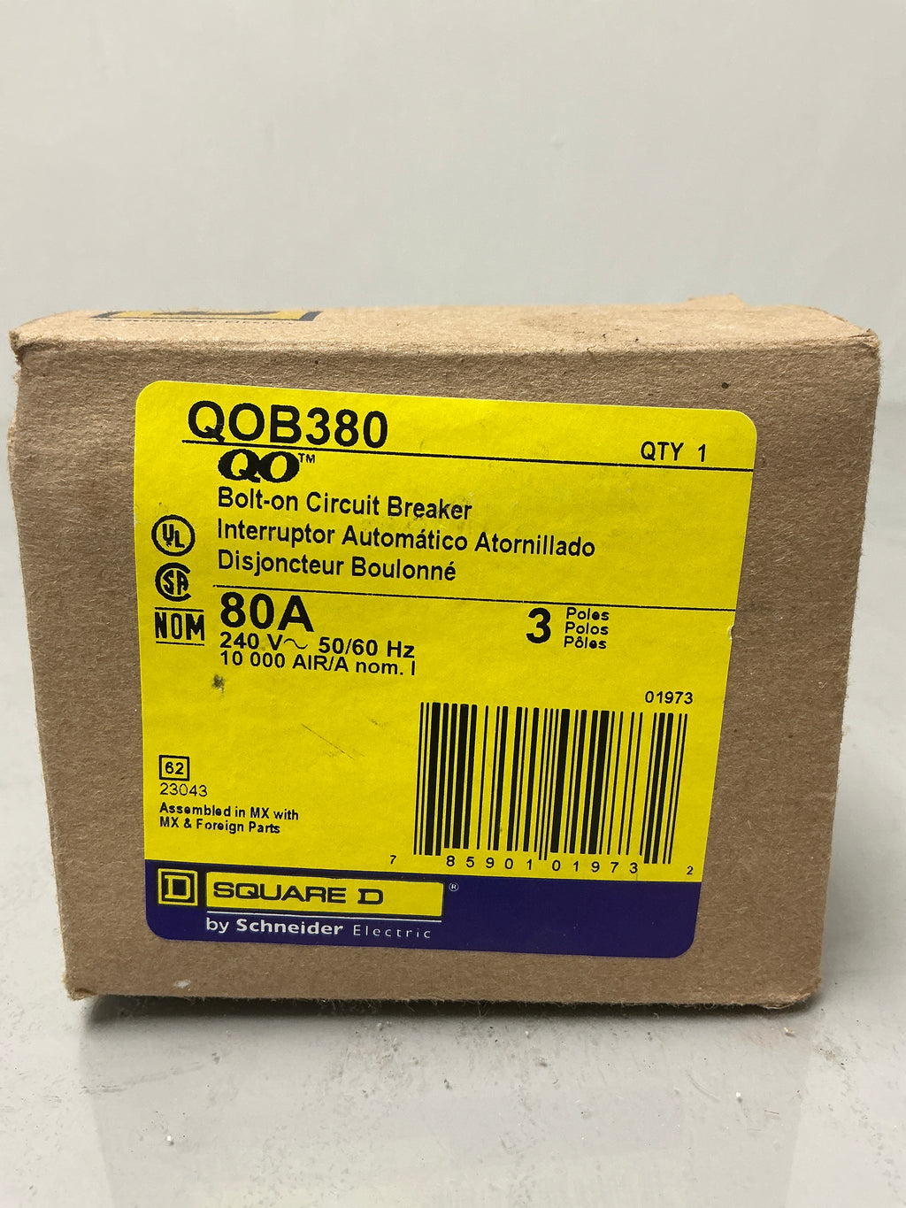 New Square D QOB380 3 Pole, 80 Amps, 240 Volts Circuit Breaker