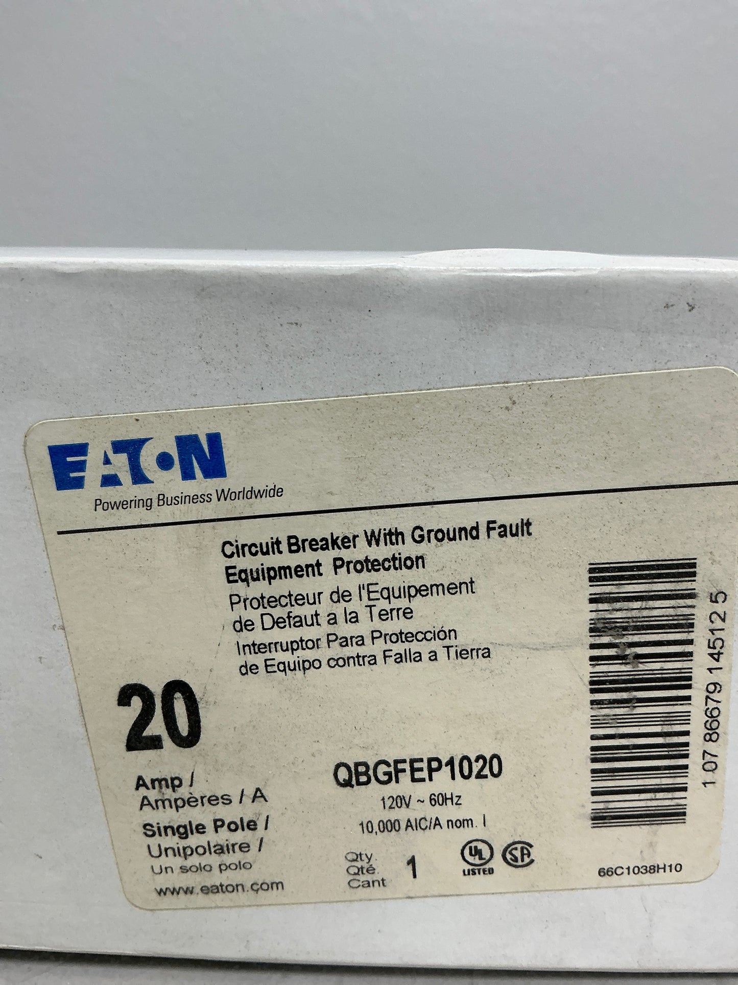 New QBGFEP1020 Pole, 20 Amps, 120 Volts