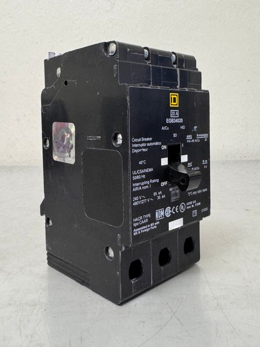 Used Square D EGB34020 20 Amp, 3 pole, 480 Volt Breaker