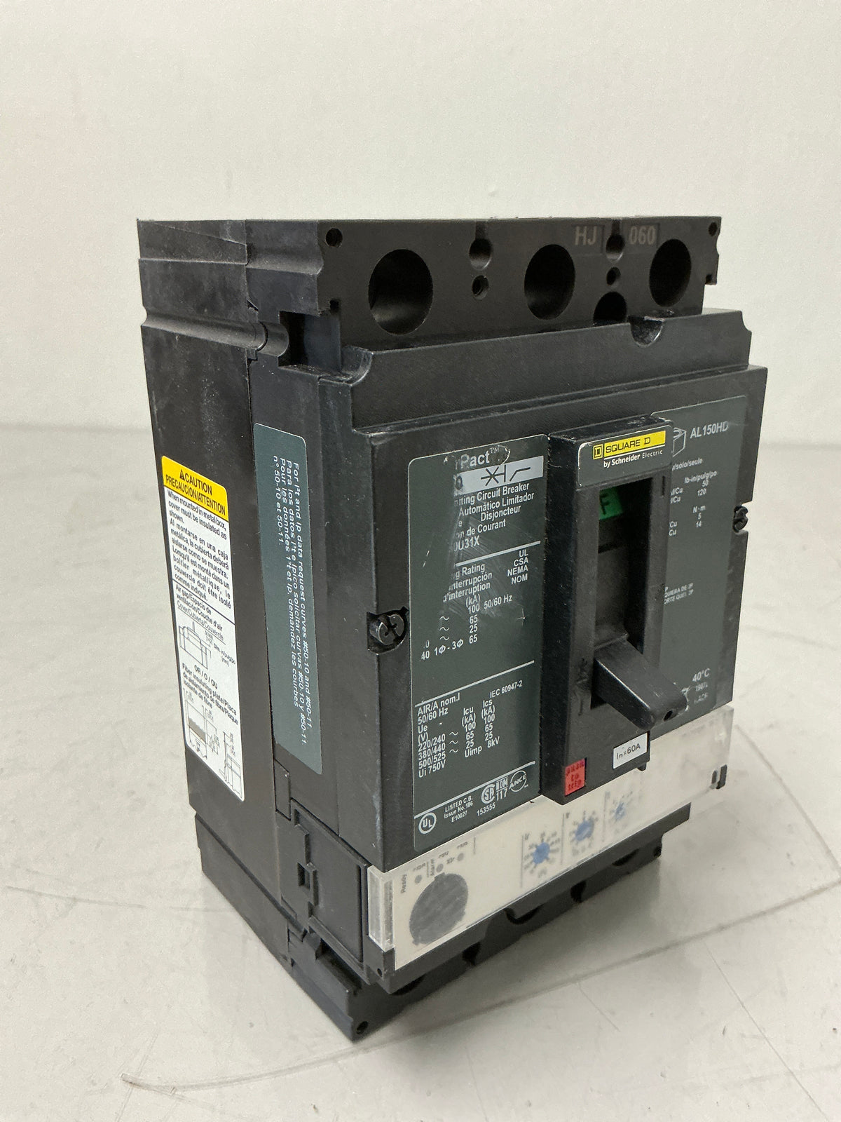 Used Square D HJL36060U31X 3 Pole, 60 Amps, 600 Volts circuit Breaker