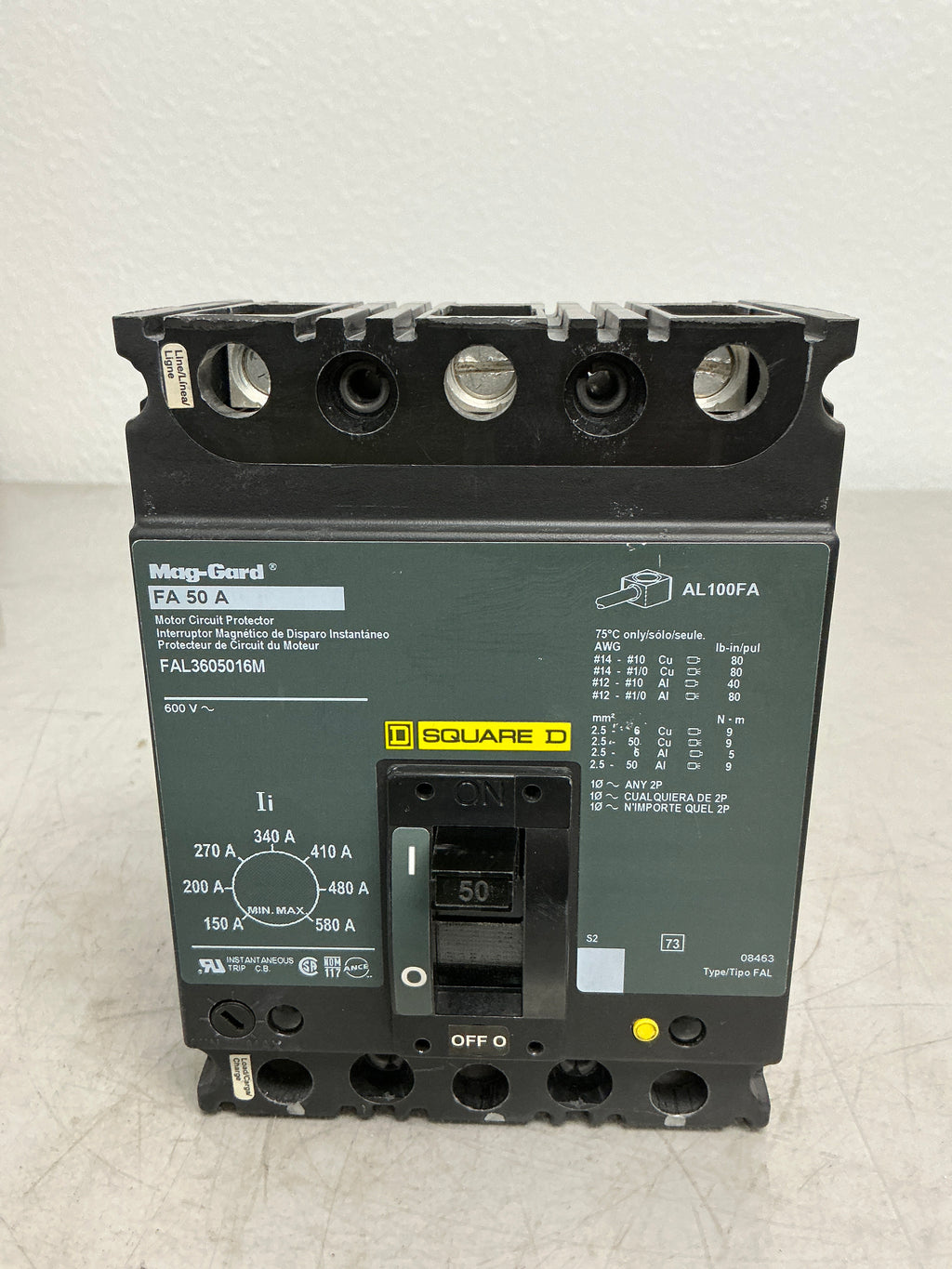 Used Square D FAL3605016M 3 Pole, 50 Amps, 480 Volts