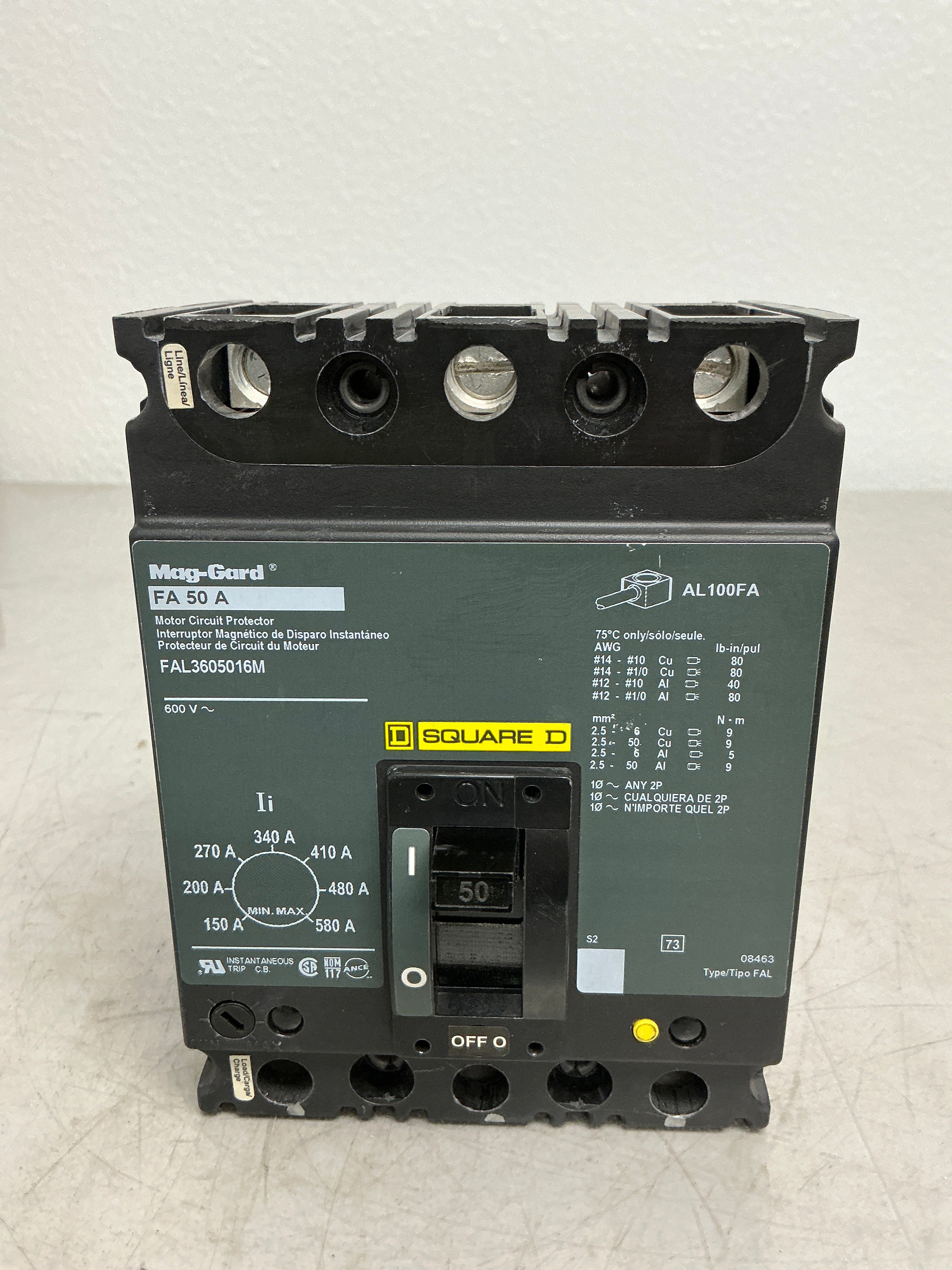 Used Square D FAL3605016M 3 Pole, 50 Amps, 480 Volts