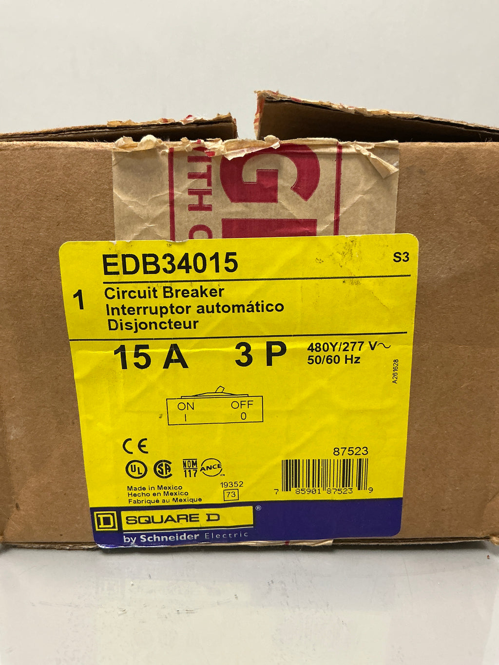 New Square D EDB34015 3 Pole, 15 Amps, 480 Volts Circuit Breaker