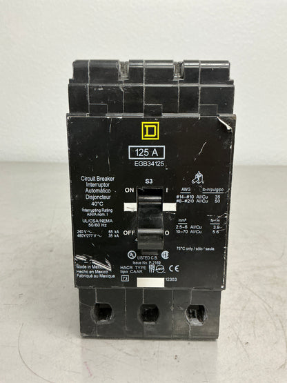 Used Square D EGB34125 3 Pole, 125 Amps, 480 Volts