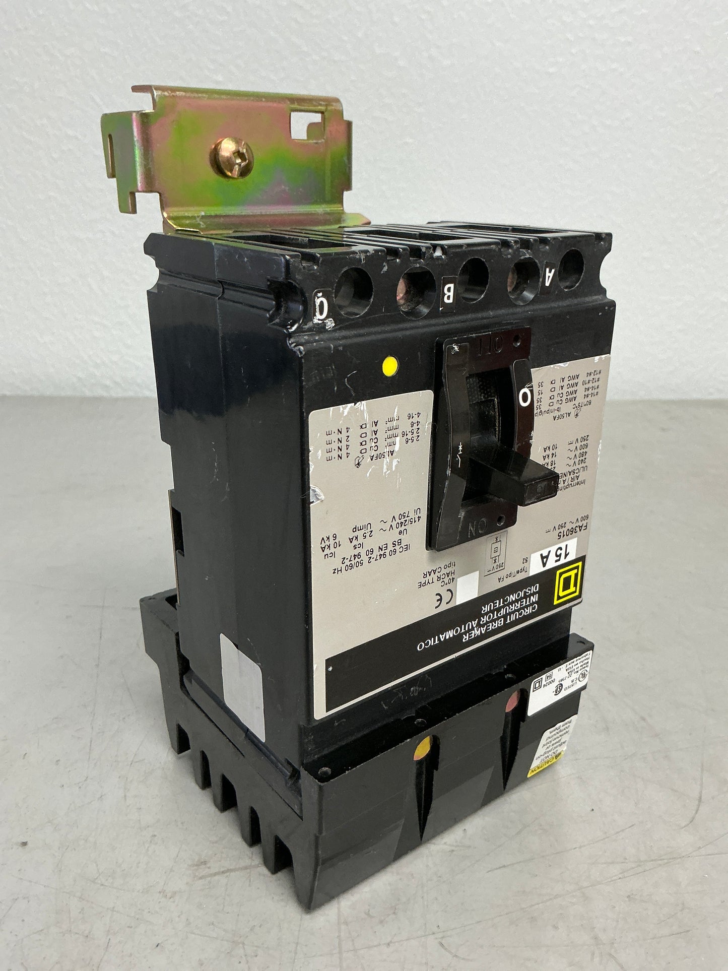 Used Square D FA36015 3 Pole, 15 Amps, 600 Volts