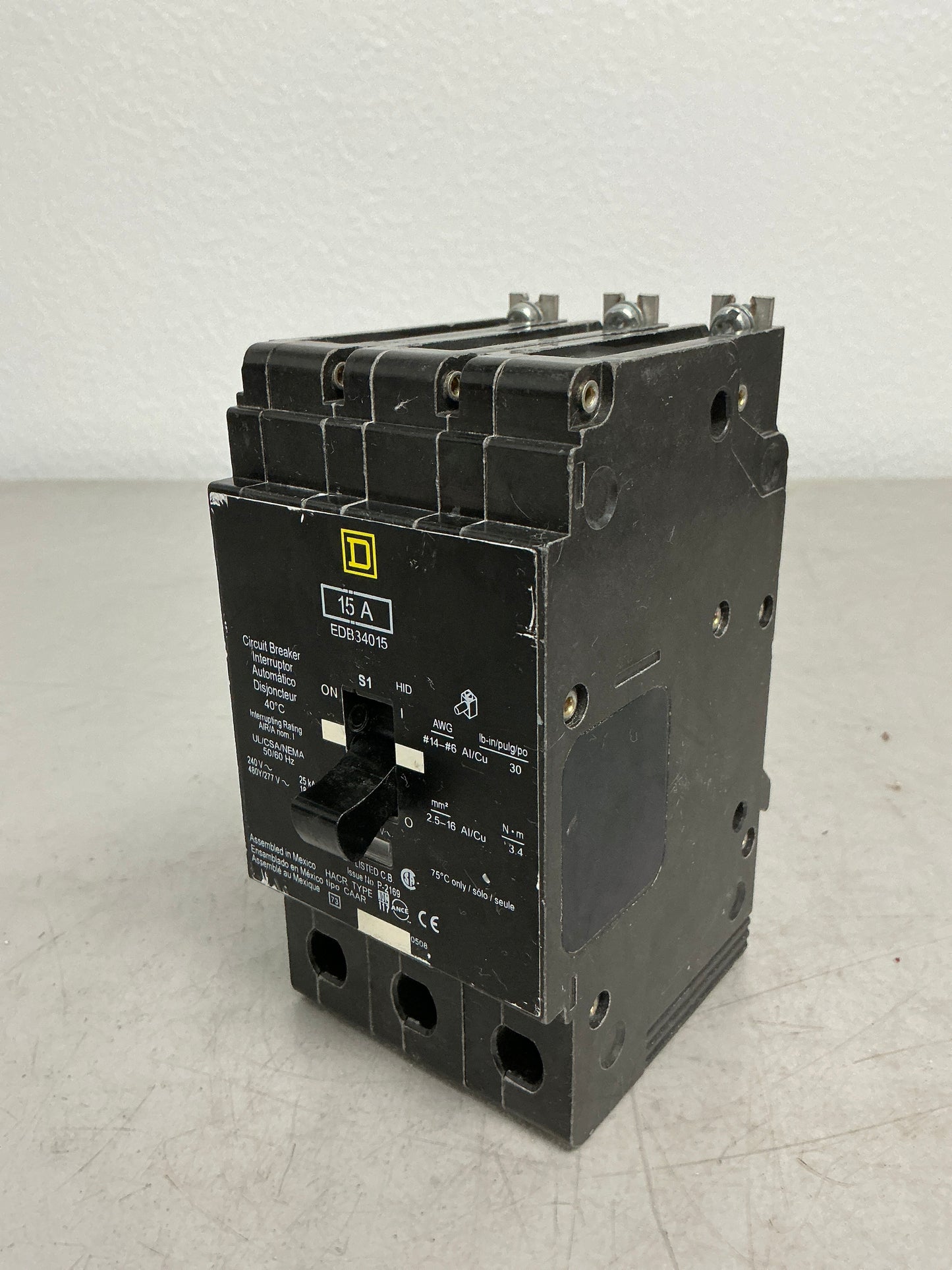 Used Square D EDB34015 3 Pole, 15 Amps, 480 Volts