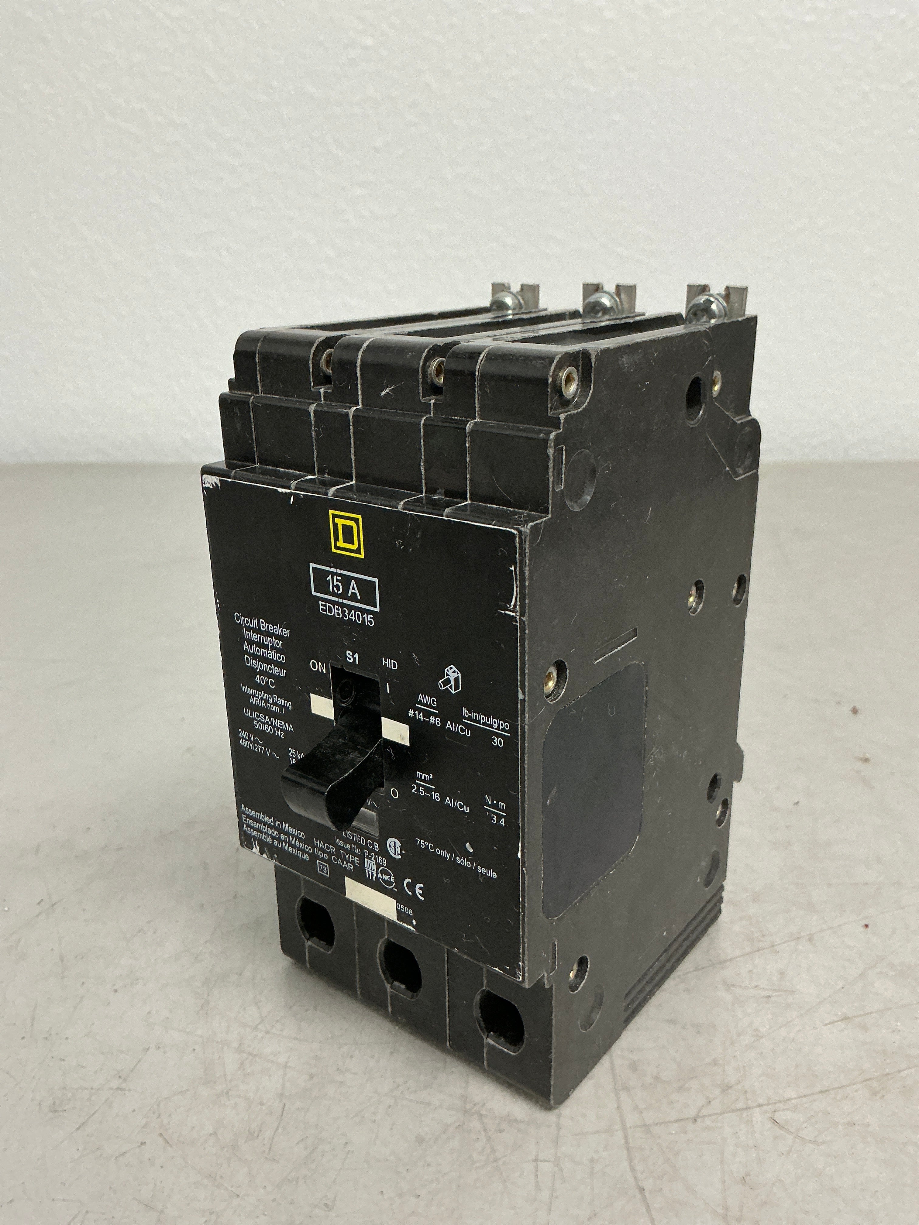 Used Square D EDB34015 3 Pole, 15 Amps, 480 Volts