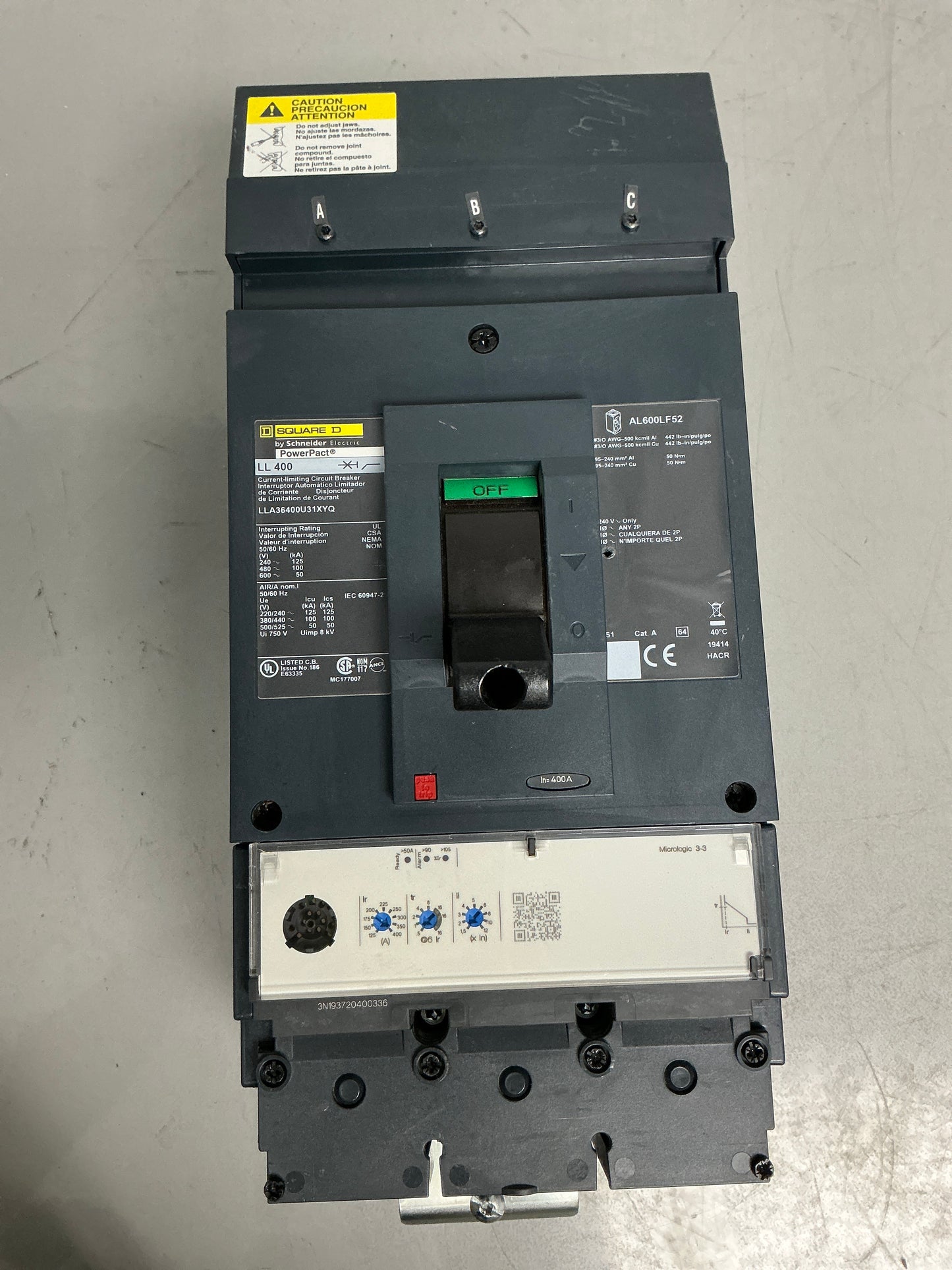 New Square D LLA36400U31XYQ (LLA36400) 3 pole, 400 Amps, 600 Volts