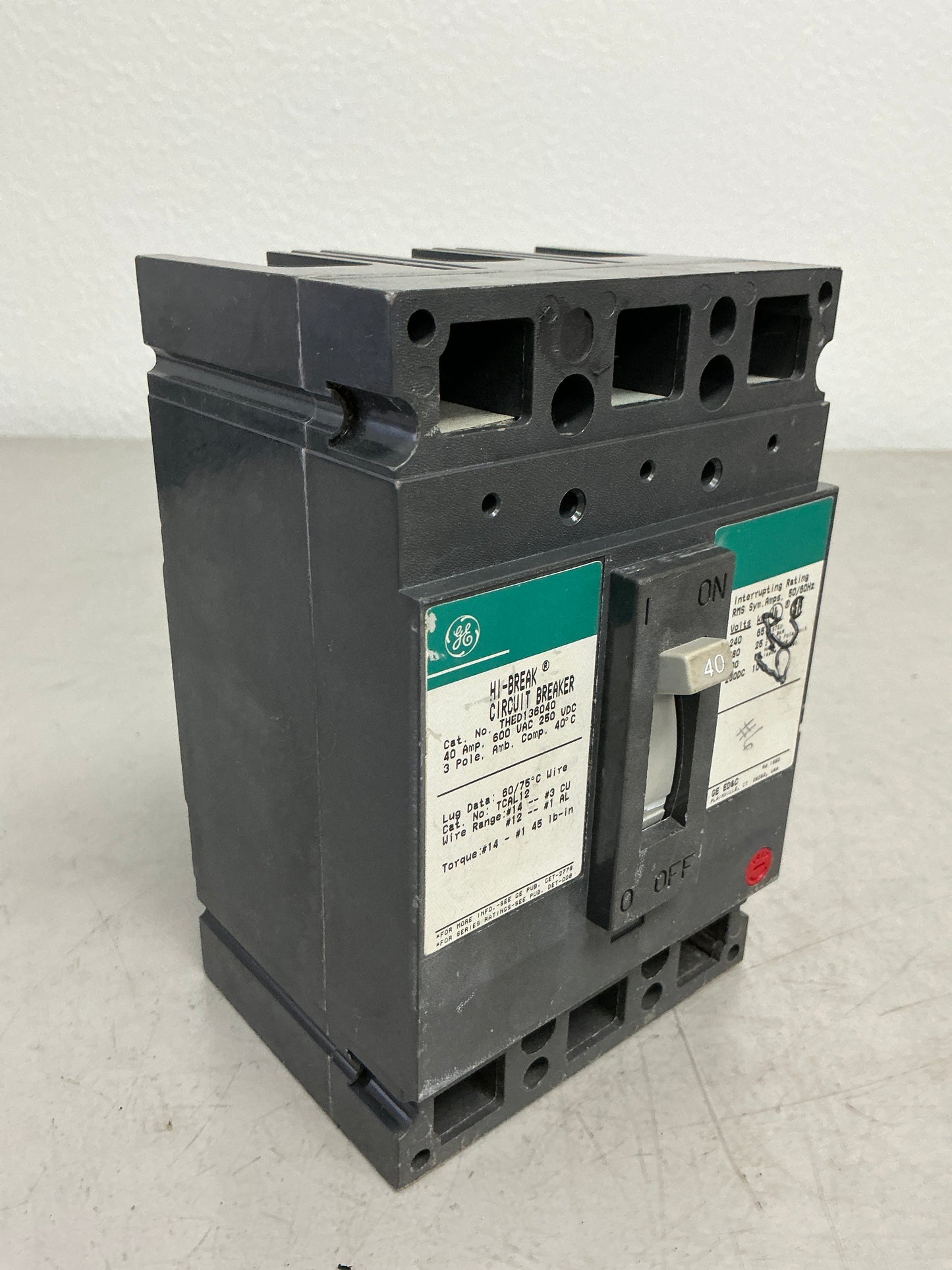 Used THED136040 3 Pole, 40 Amps, 600 Volts