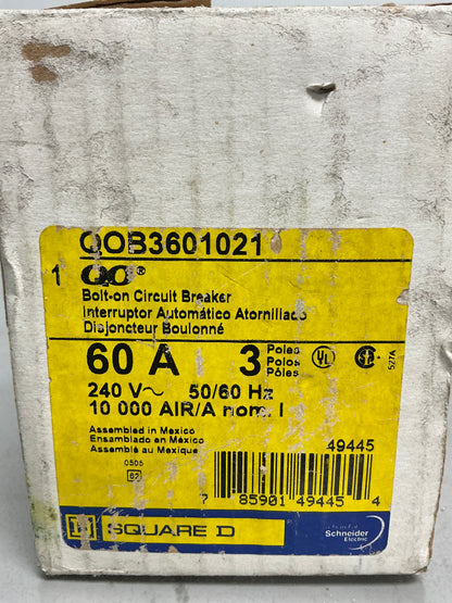 New Square D QOB3601021 3 Poles, 60 Amps, 240 Volts