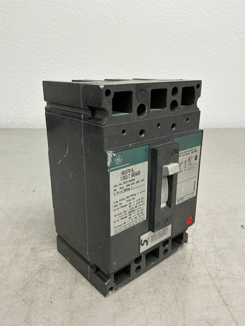 Used TED134090 3 Pole, 90 Amps, 480 Volts Circuit Breaker