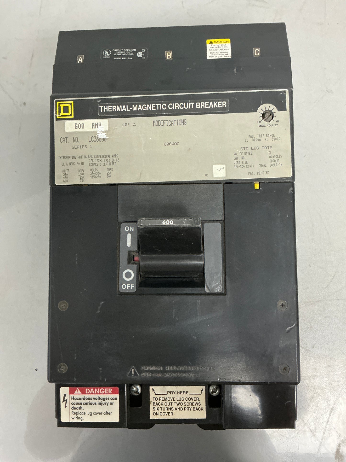 Used Square D LC36600 600 Amps, 600 Volts