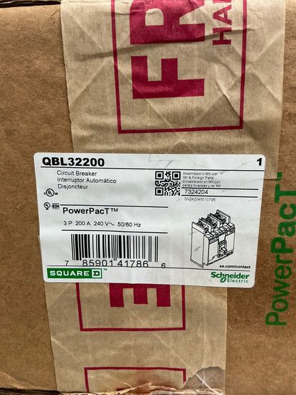 New  Square D QBL32200 3 Pole, 200 Amps, 240  Volts