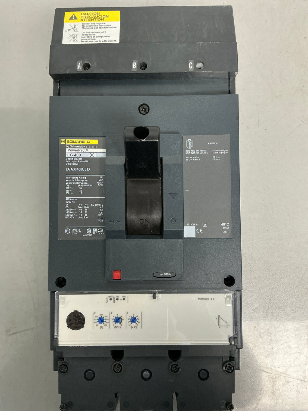 Used Square D LGA36400U31X 3 Pole, 400 Amps, 600 Volts