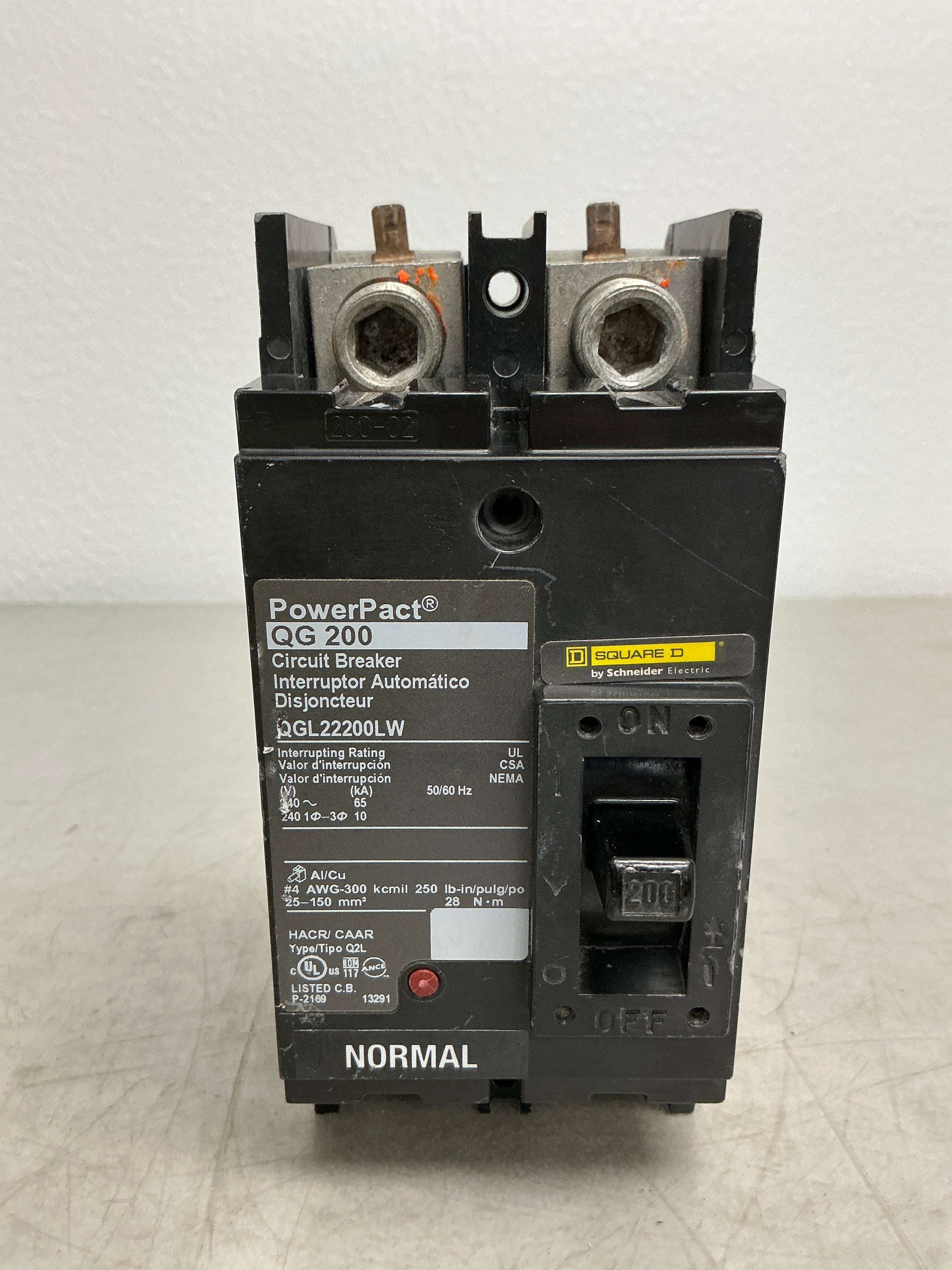 Used Square D QGL2220LW 2 Pole, 200 Amps, 240 Volts Circuit Breaker