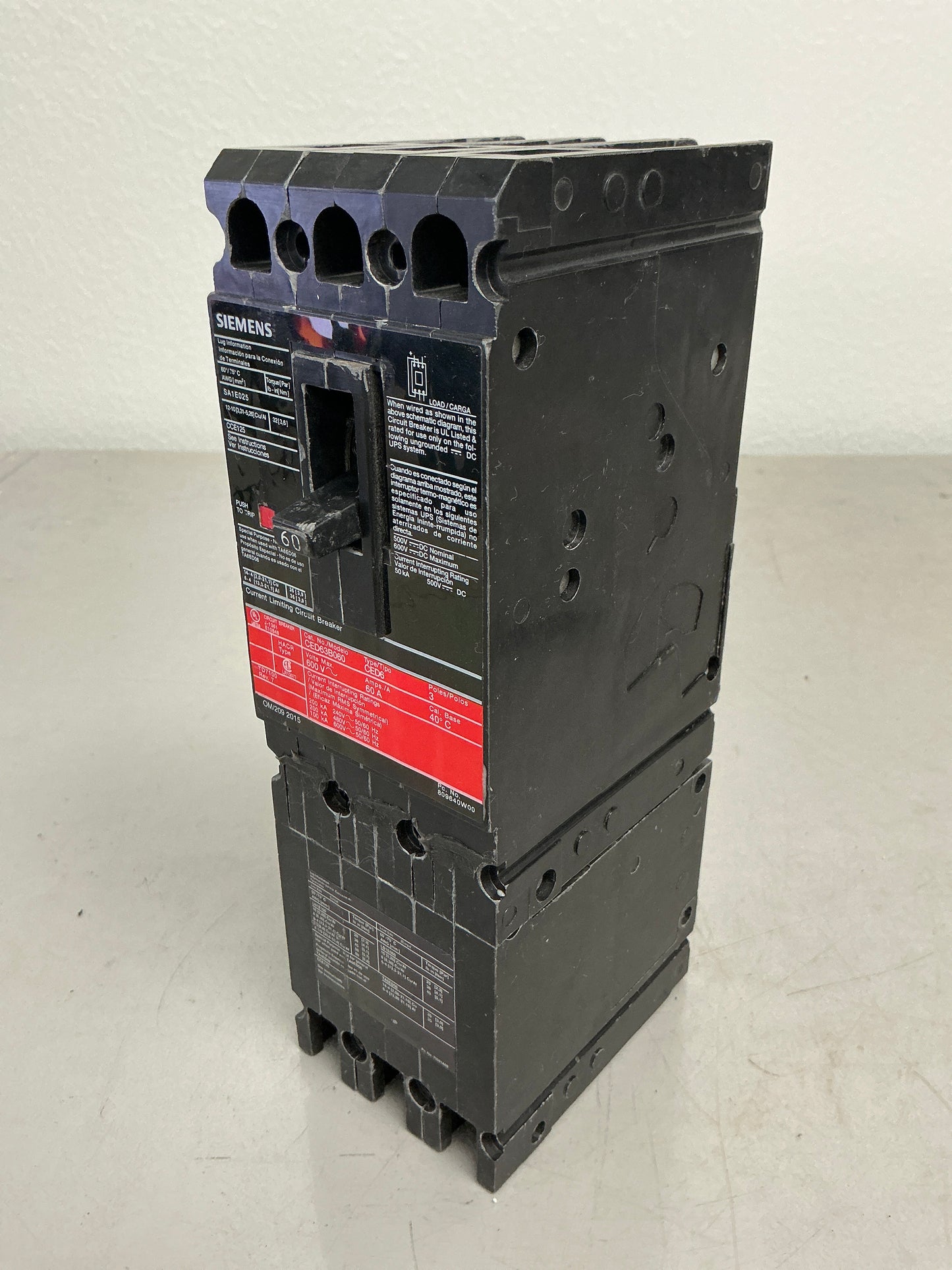 Used Siemens CED63B060 3 Pole, 60 Amps, 600 Volts