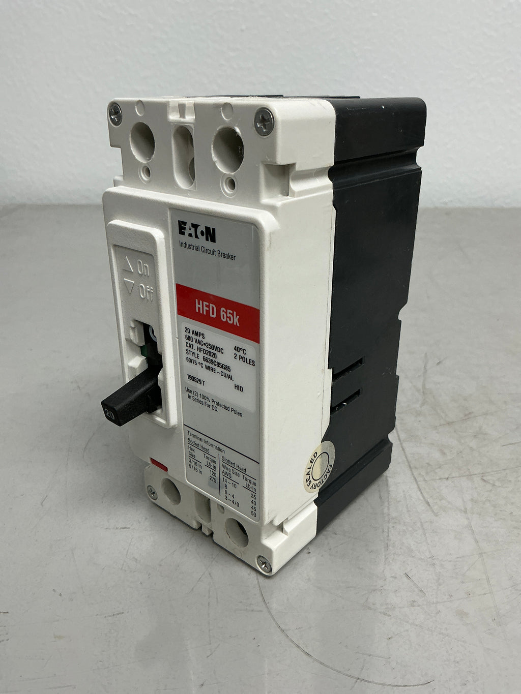 Used Eaton HFD2020 2 Poles, 20 Amps, 600 Volts