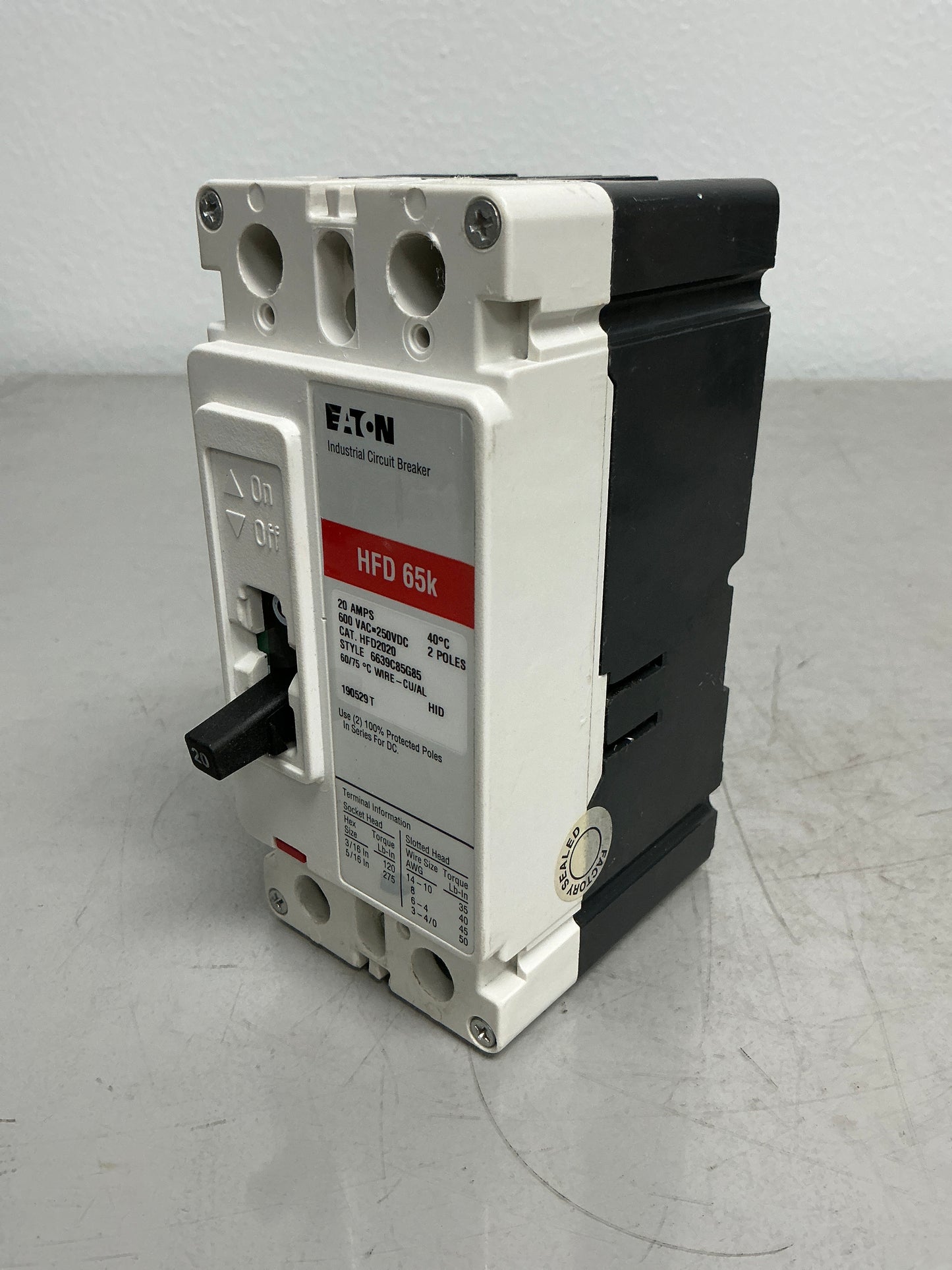 Used Eaton HFD2020 2 Poles, 20 Amps, 600 Volts
