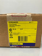New Square D EDB34025 3 Pole, 25 Amps, 480 Volts Circuit Breaker