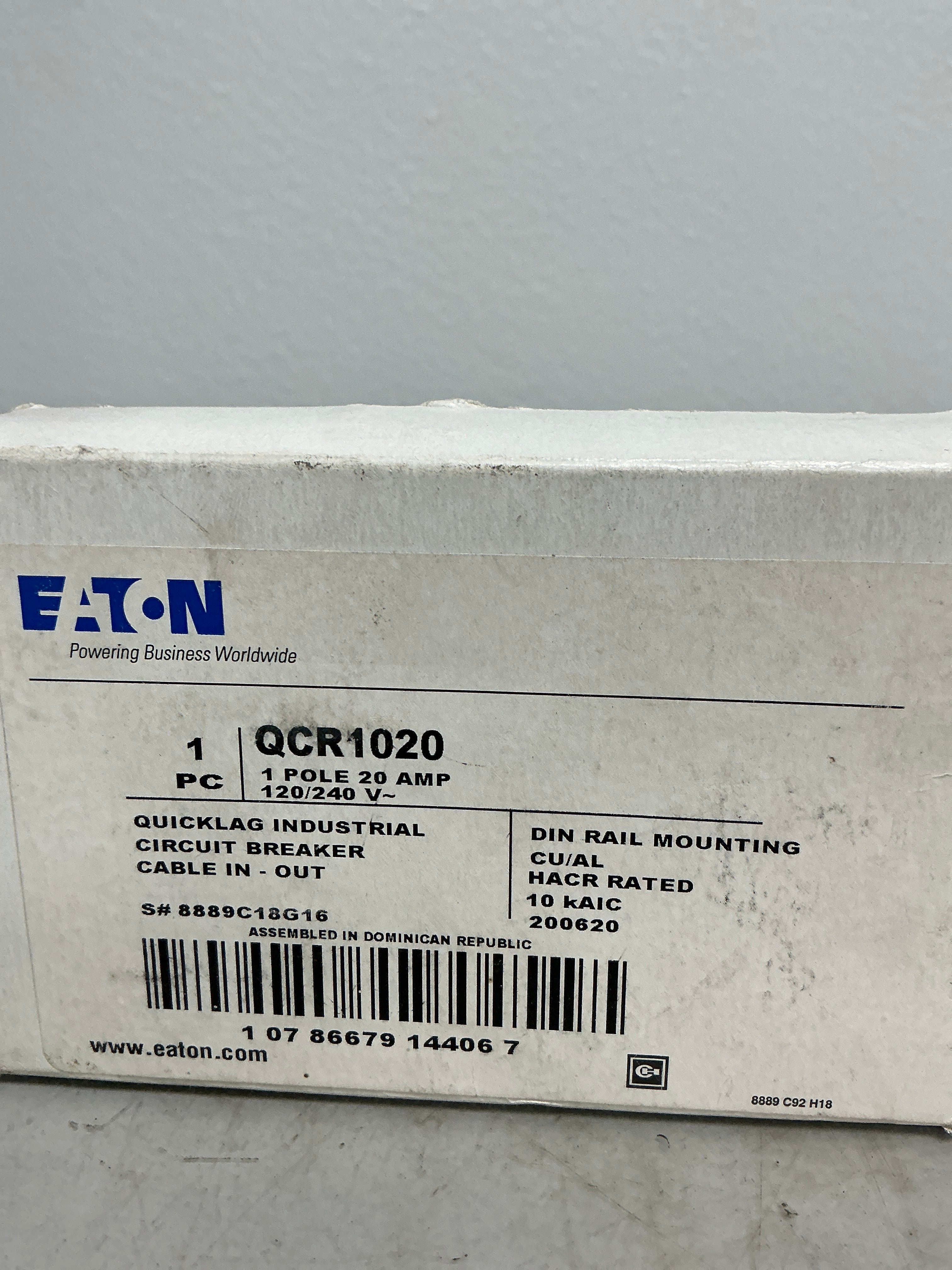 New Eaton QCR1020 1 Pole, 20 Amps, 240 Volts