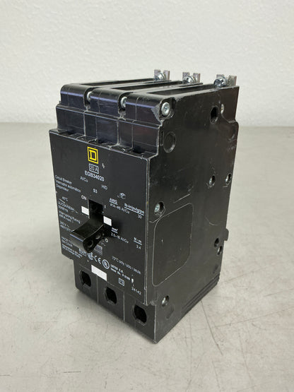 Used Square D EGB34020 3 Pole, 20 Amps, 480 Volts