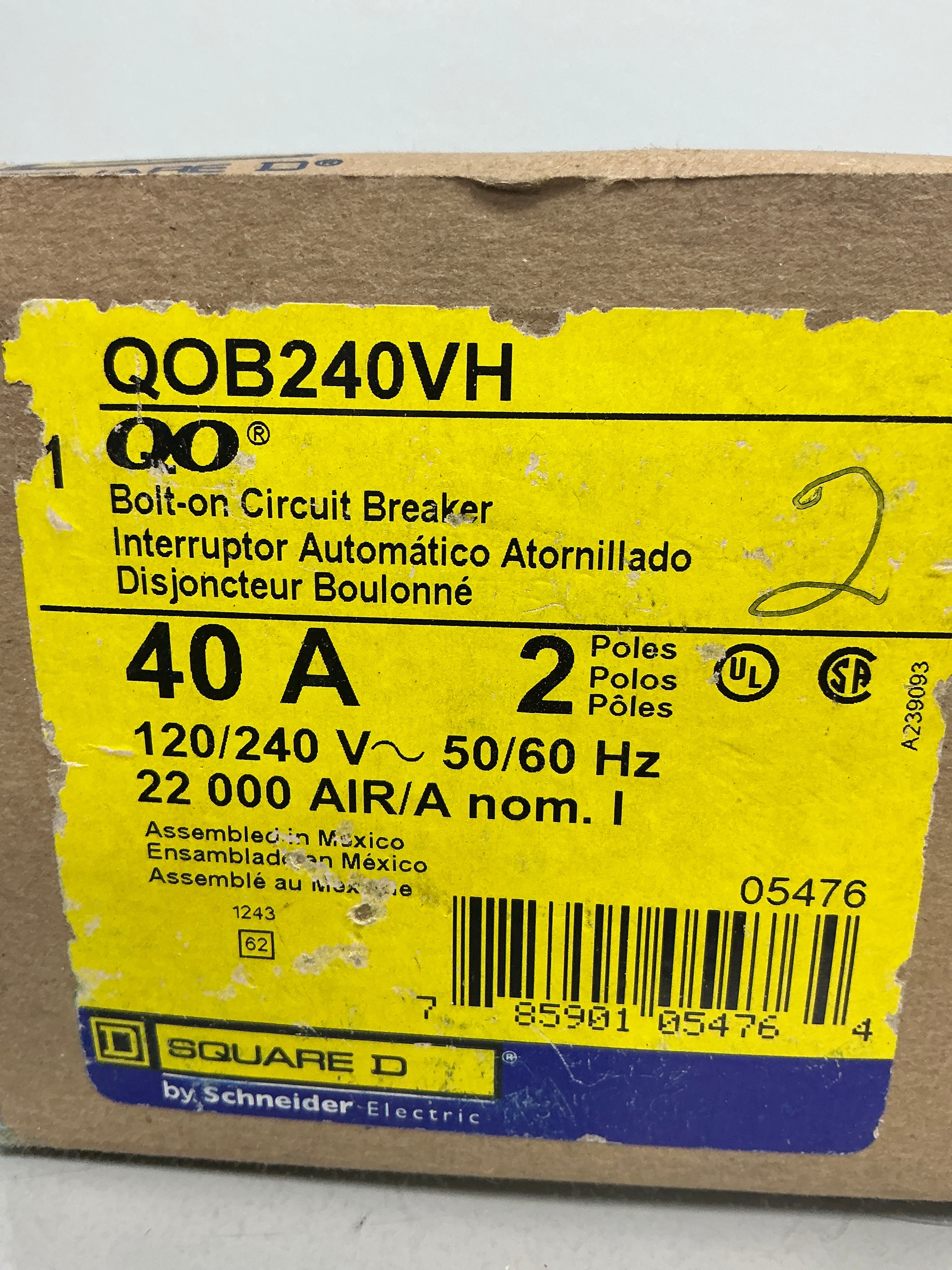 New Square D QOB240VH 2 Pole, 40 Amps, 240 Volts