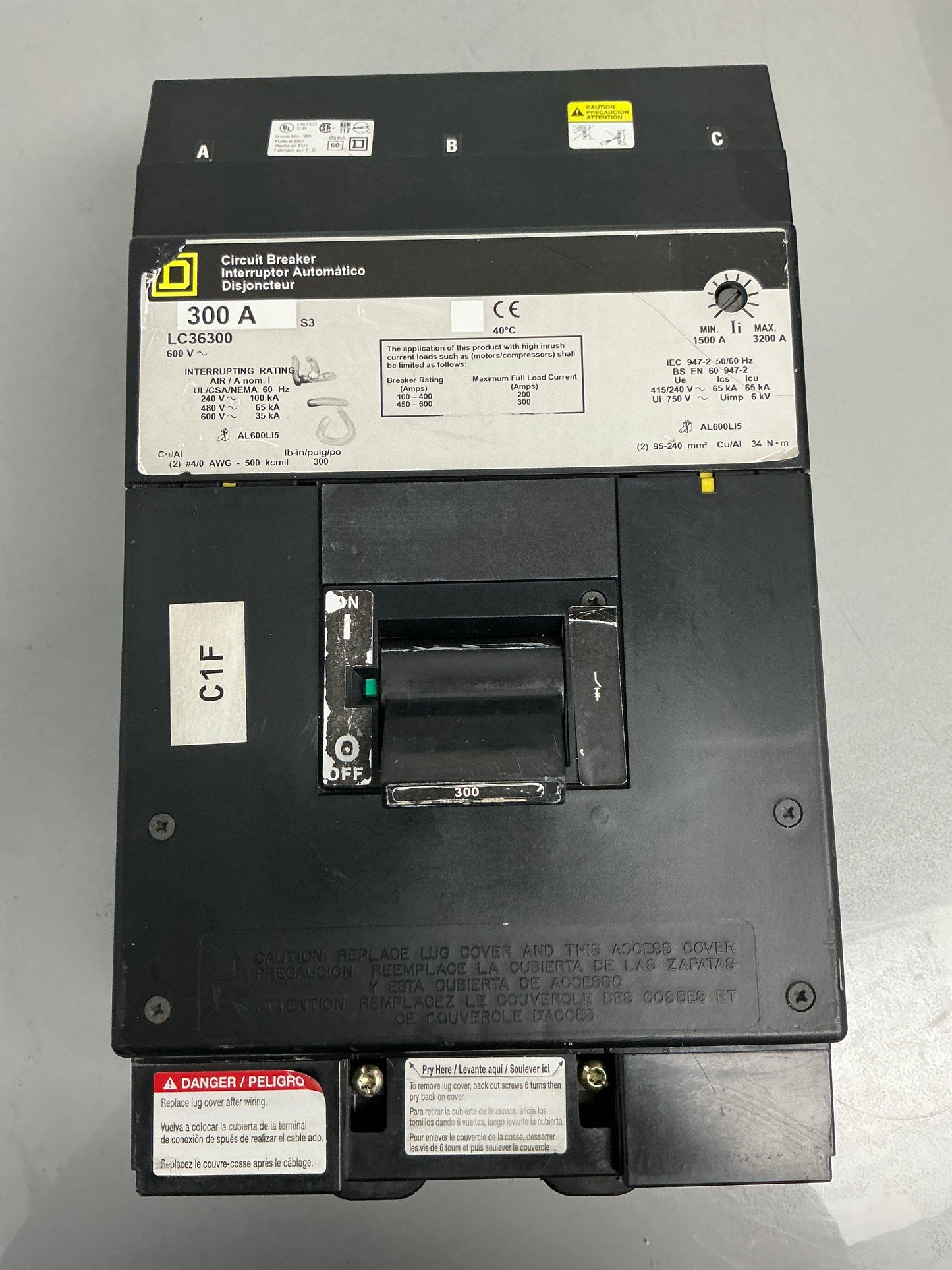 Used Square D LC36300 300 Amps, 600 Volts, 3 Poles, Breaker