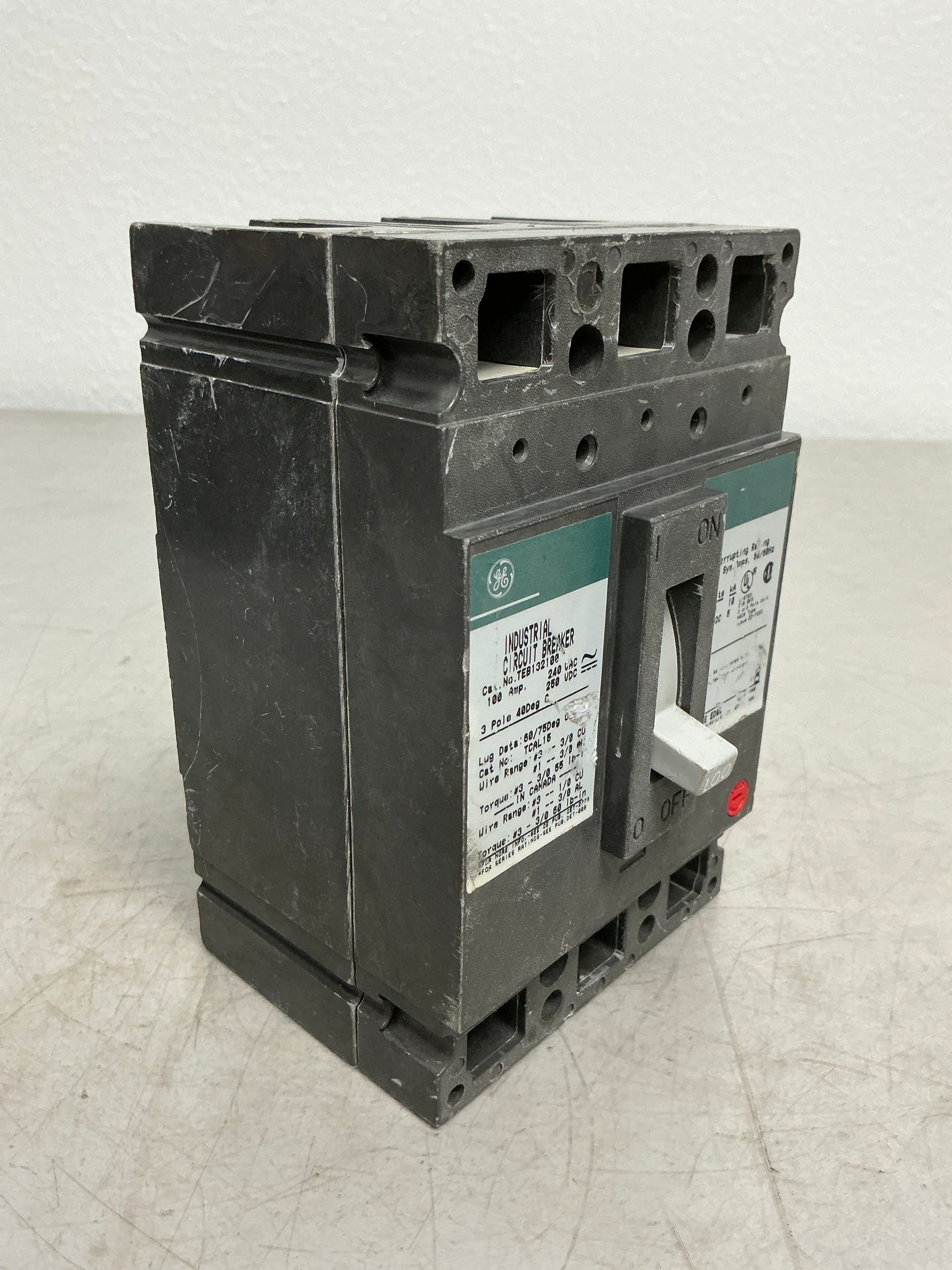 Used TEB132100 3 Pole, 100 Amps, 240 Volts Circuit Breaker