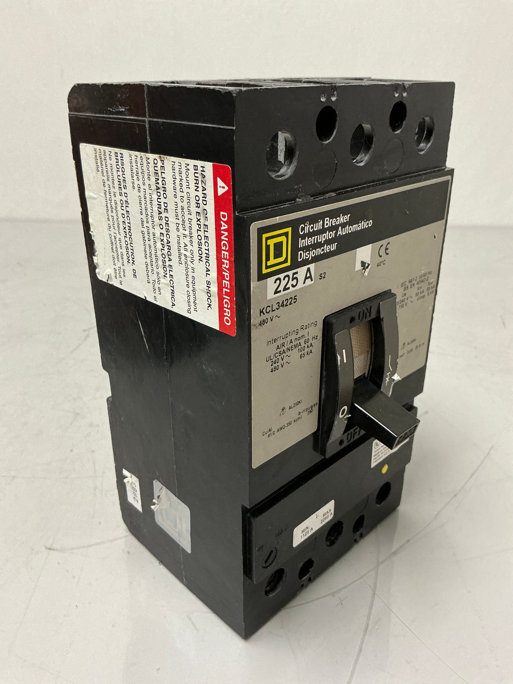 Used Square D KCL34225 3 Pole, 225 Amps, 480 Volts Circuit Breaker