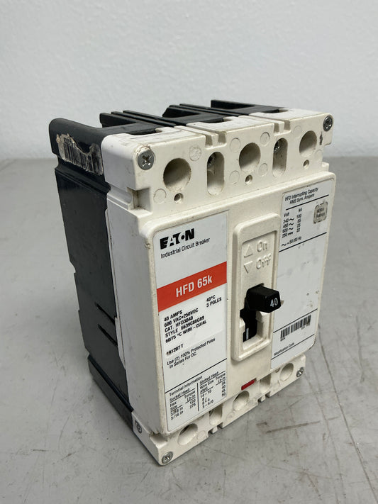 Used Eaton HFD3040 3 Poles, 40 Amps, 600 Volts