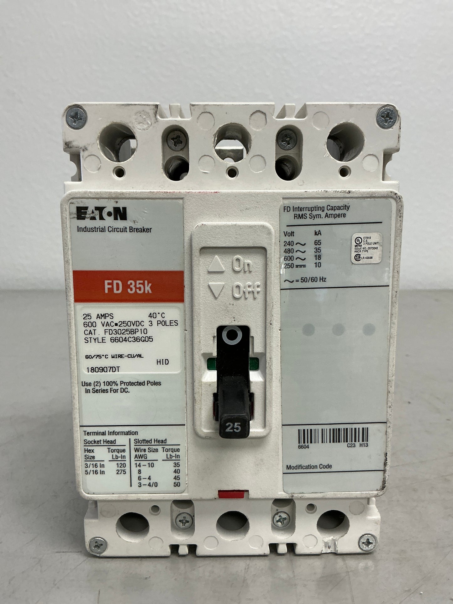 New Eaton FD3025BP10 3 Poles, 25 Amps, 600 Volts