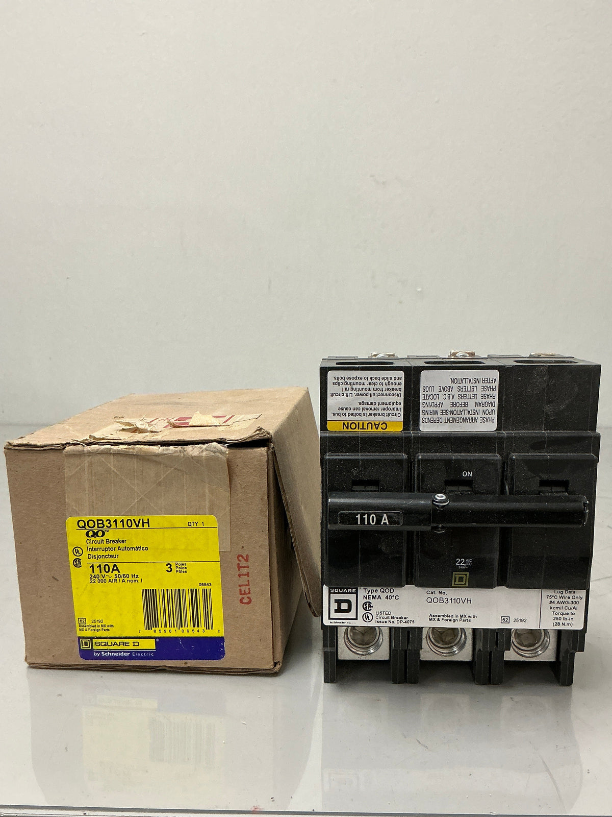 New Square D QOB3110VH 3 Pole, 110 Amps, 240 Volts Circuit Breaker