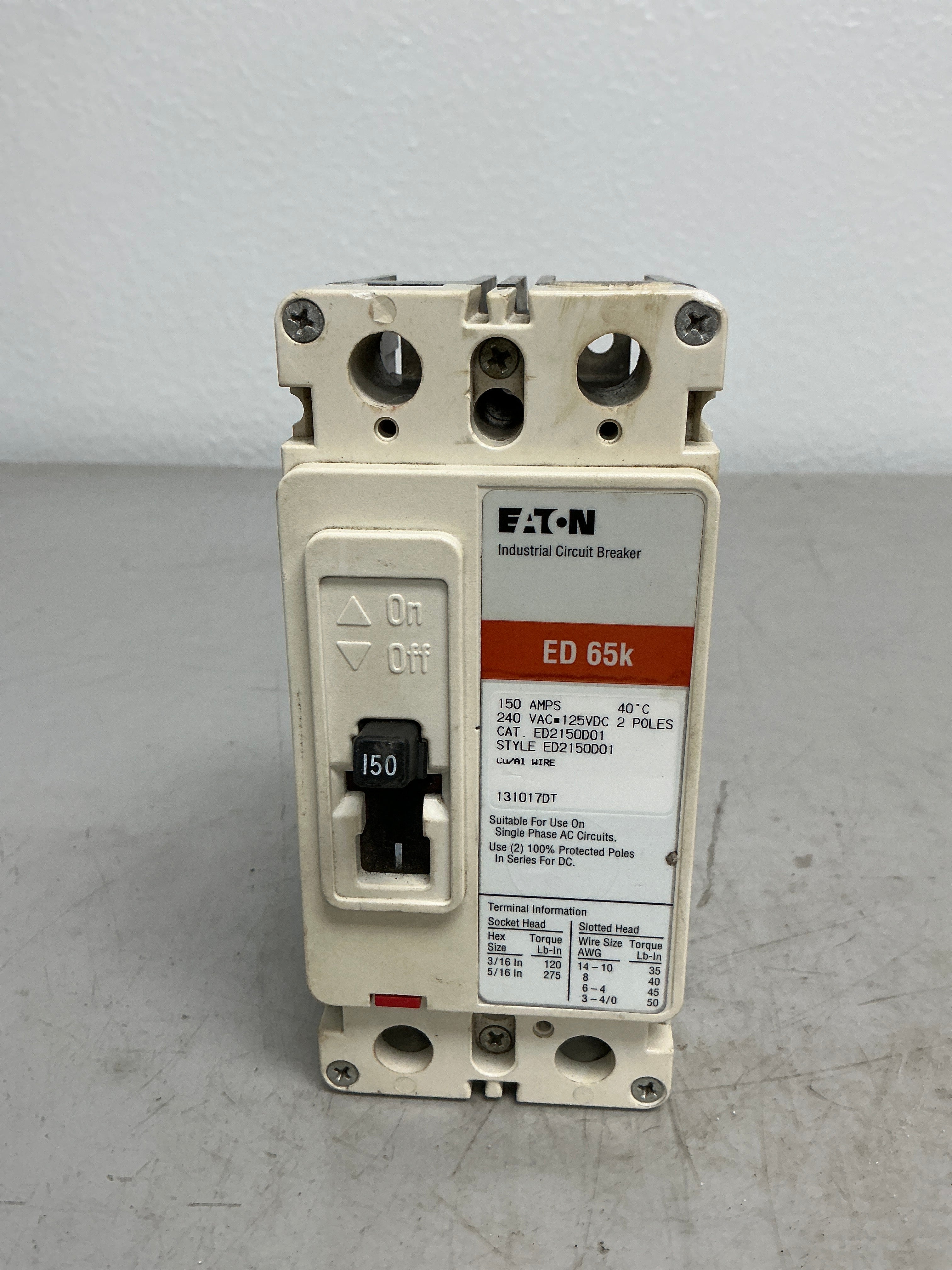 Used Eaton ED2150D01 2 Pole, 150 Amps, 240 Volts