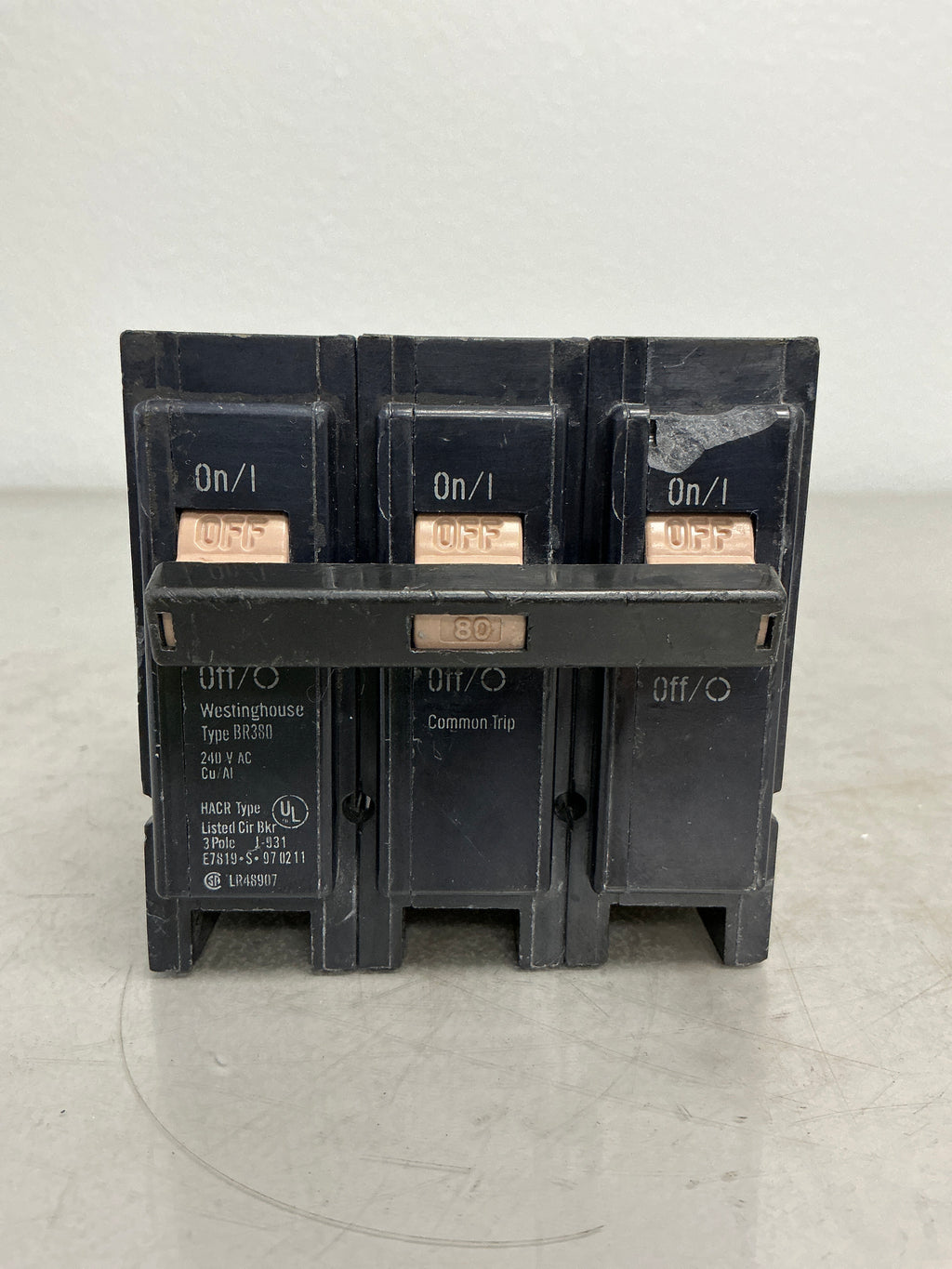 *CHIPPED* Used BR380 3 Pole, 80 Amps, 240 Volts