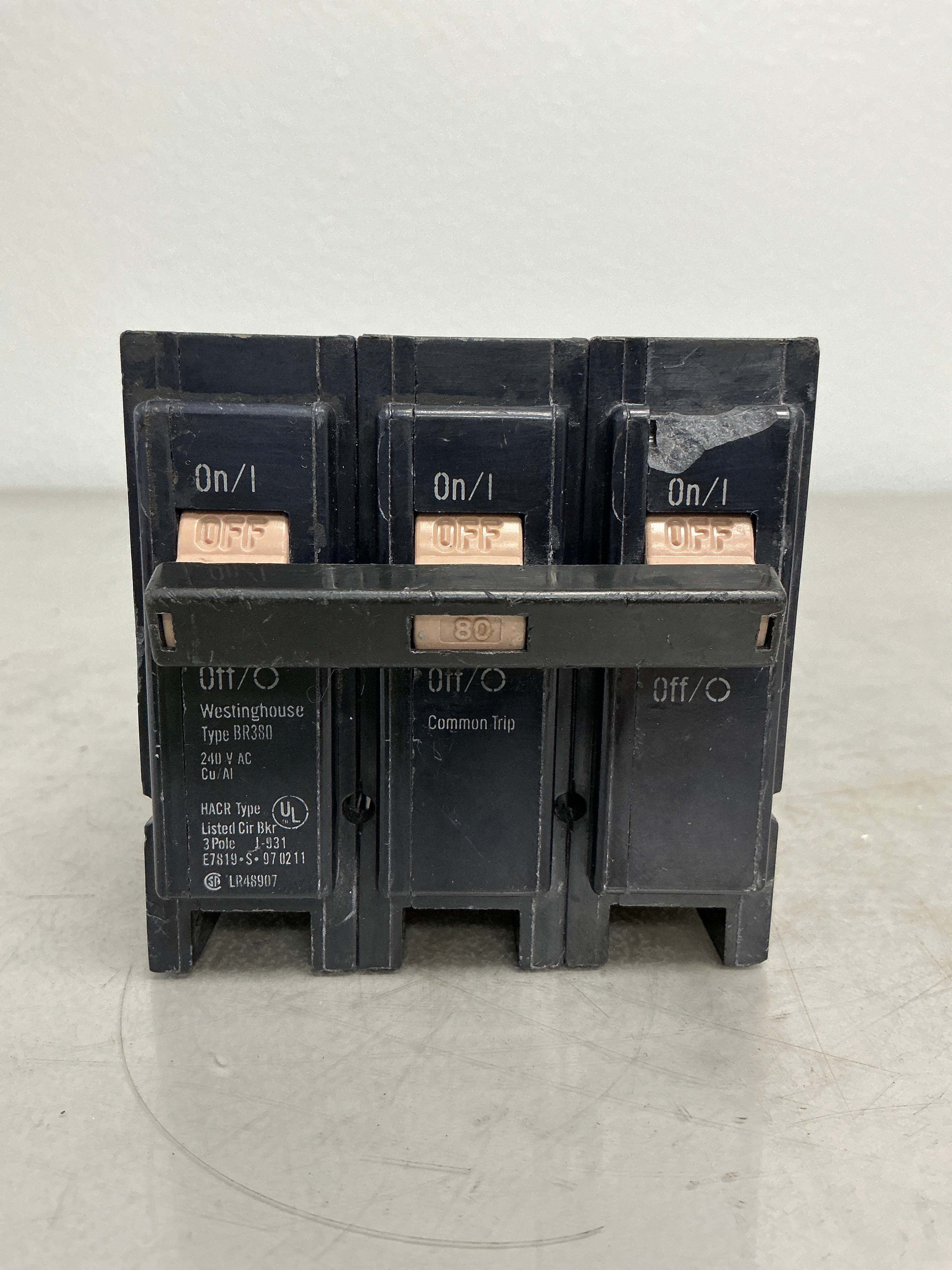 *CHIPPED* Used BR380 3 Pole, 80 Amps, 240 Volts
