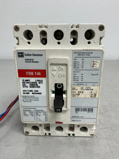 Used FDB3070L with Auxiliary 3 Poles, 70 Amps, 600 Volts