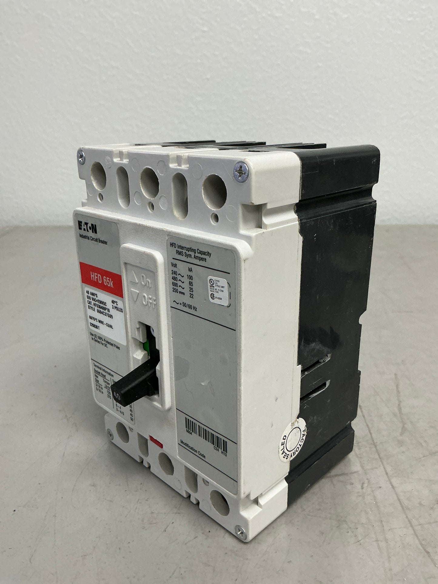 Used HFD3040BP10 3 Pole, 40 Amps, 600 Volts