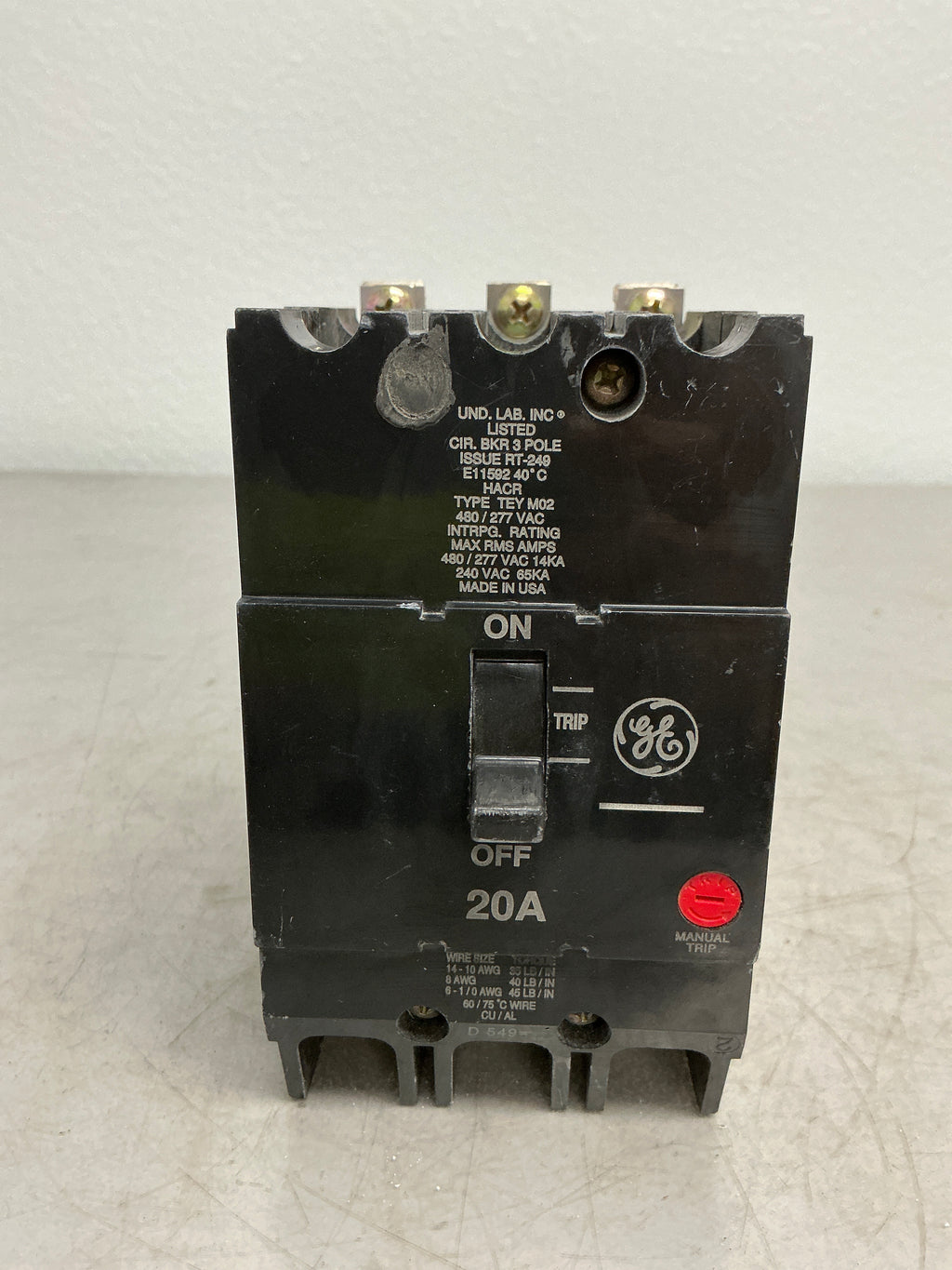 Used TEY320 3 Pole, 20 Amps, 480 Volts Circuit Breaker