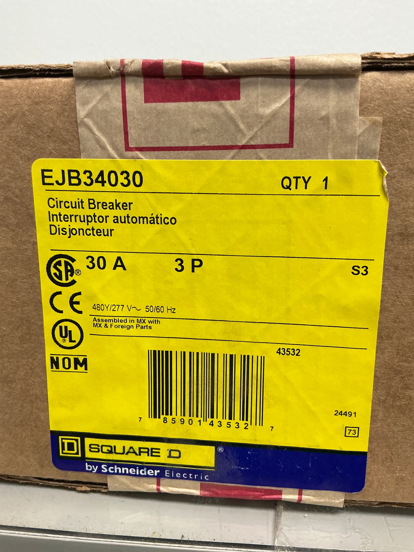 New Square D EJB34030 3 Poles, 30 Amps, 480 Volts