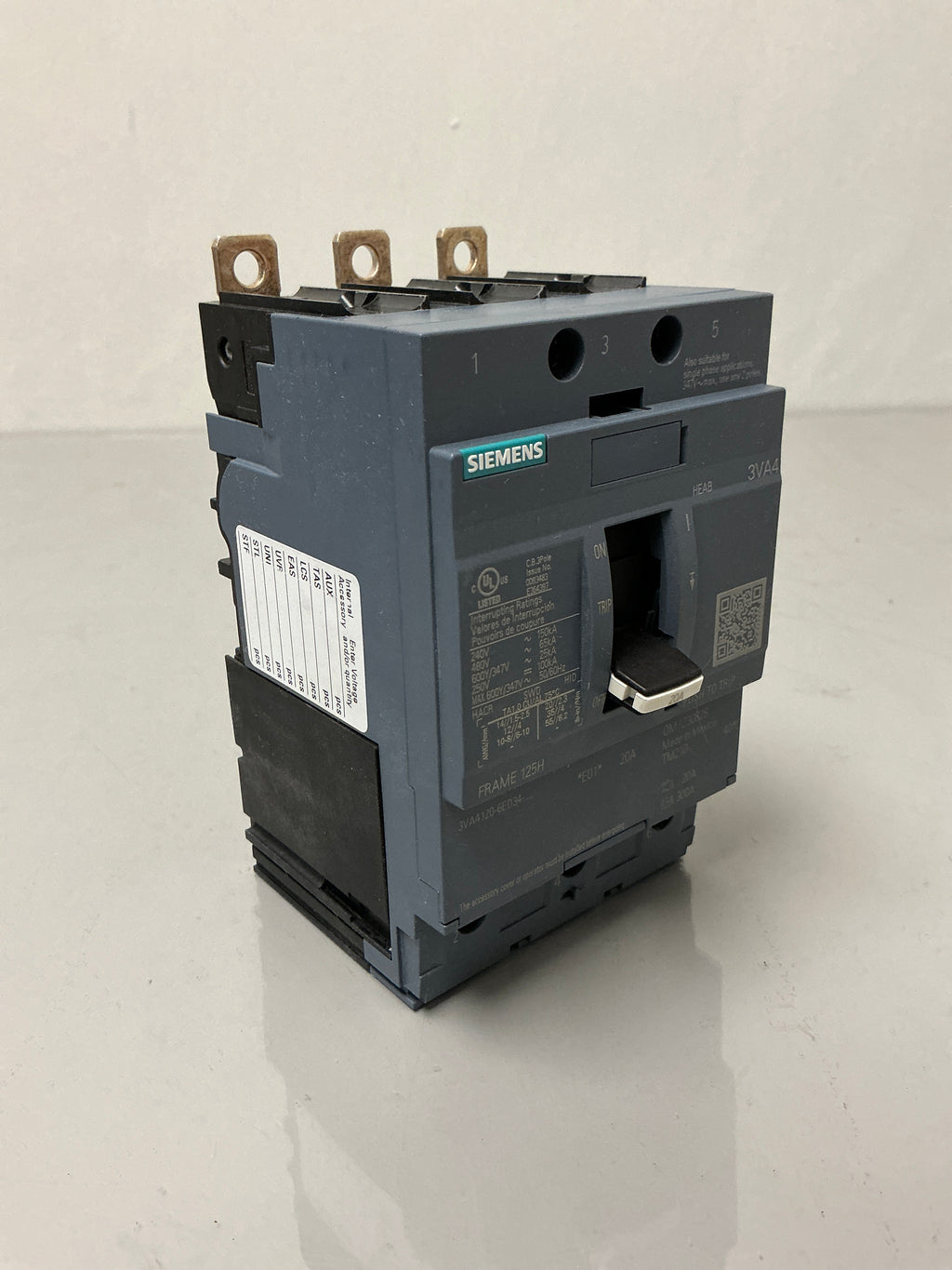 New Siemens 3VA4120-6ED34-00AA0 3 Pole, 20Amps, 600Y/347V Circuit Breaker