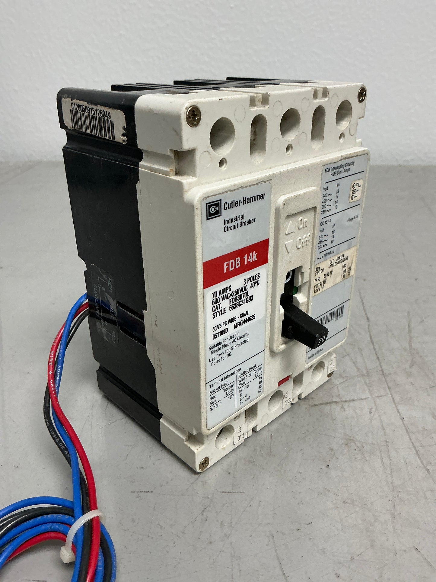 Used FDB3070L with Auxiliary 3 Poles, 70 Amps, 600 Volts