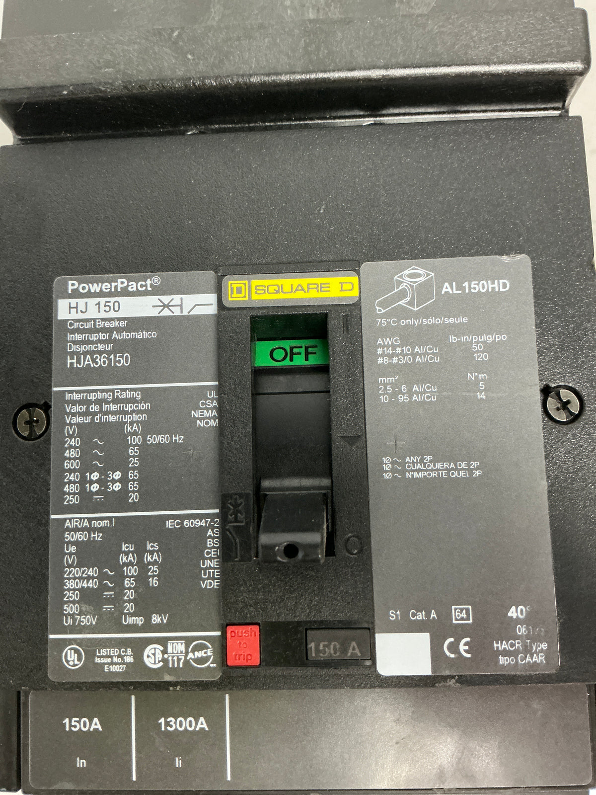 Used Square D HJA36150 3 Pole, 150 Amps, 600 volts