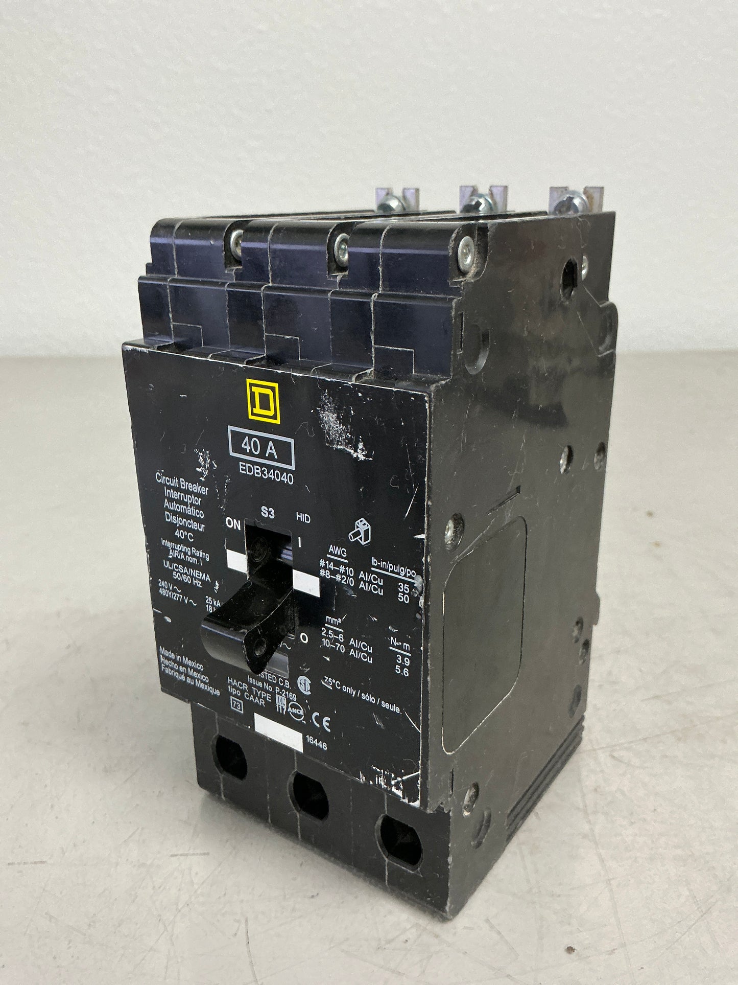 Used Square D EDB34040 3 Pole, 40 Amps, 480 Volts