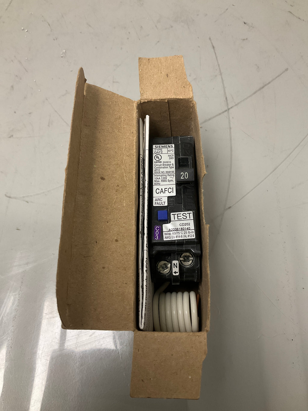 New Siemens QA120AFC 1 Pole, 20 Amps, 120 Volts Circuit Breaker
