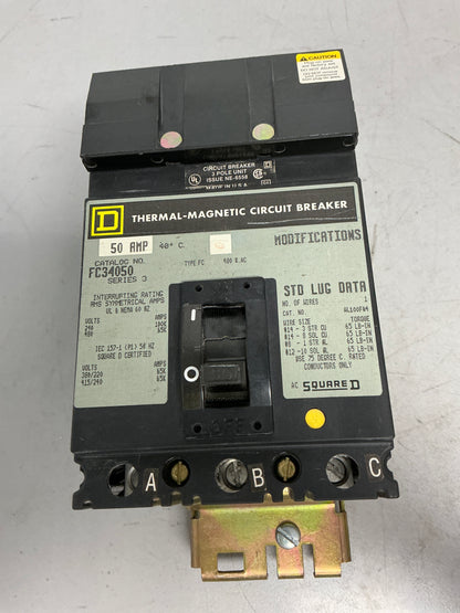 Used Square D FC34050 3 Pole, 50 Amps, 600 Volts