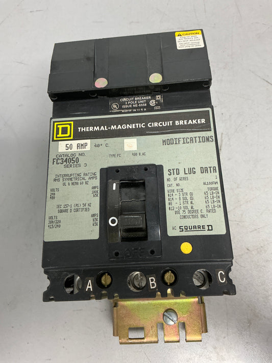 Used Square D FC34050 3 Pole, 50 Amps, 600 Volts